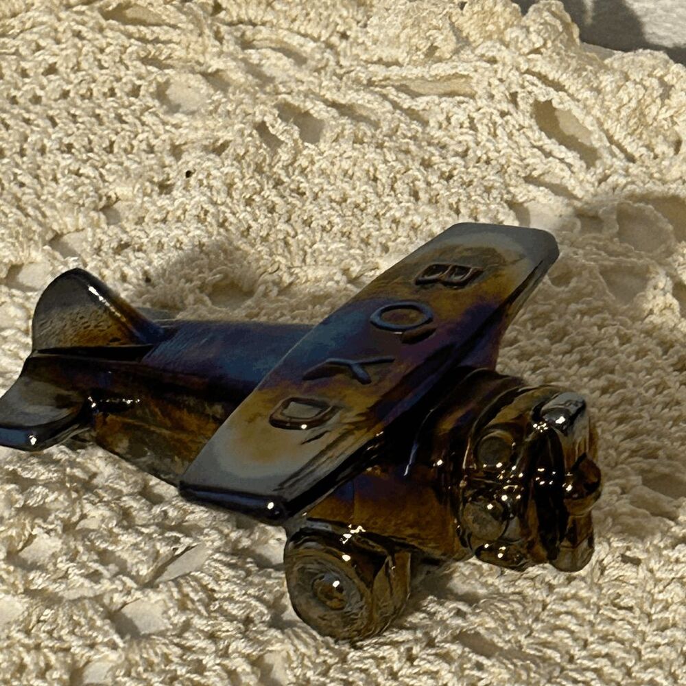 Vintage Boyd Glass Airplane Candy Holder – Amethyst Carnival – Limited Edition